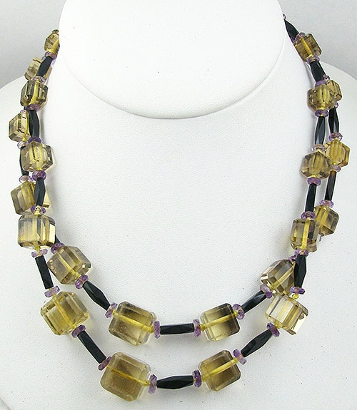 Pale Yellow Crystal Bead Double Strand Necklace Garden Party Collection Vintage Jewelry