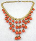 Miriam Haskell - Miriam Haskell Book Chian Orange Bead Bib Necklace
