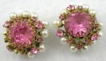 Miriam Haskell - Miriam Haskell Pink Rhinestone & Pearl Earrings